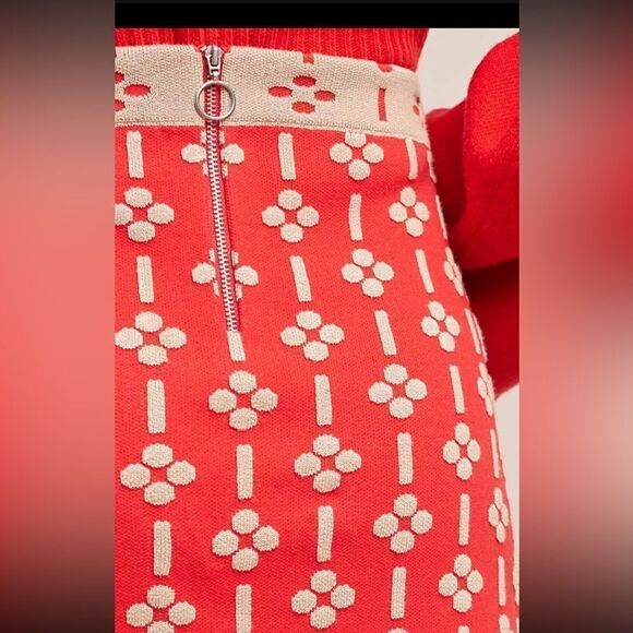 NWT Anthropologie Maeve quant mini a line orange geo print skirt knit XS - Picture 3 of 9